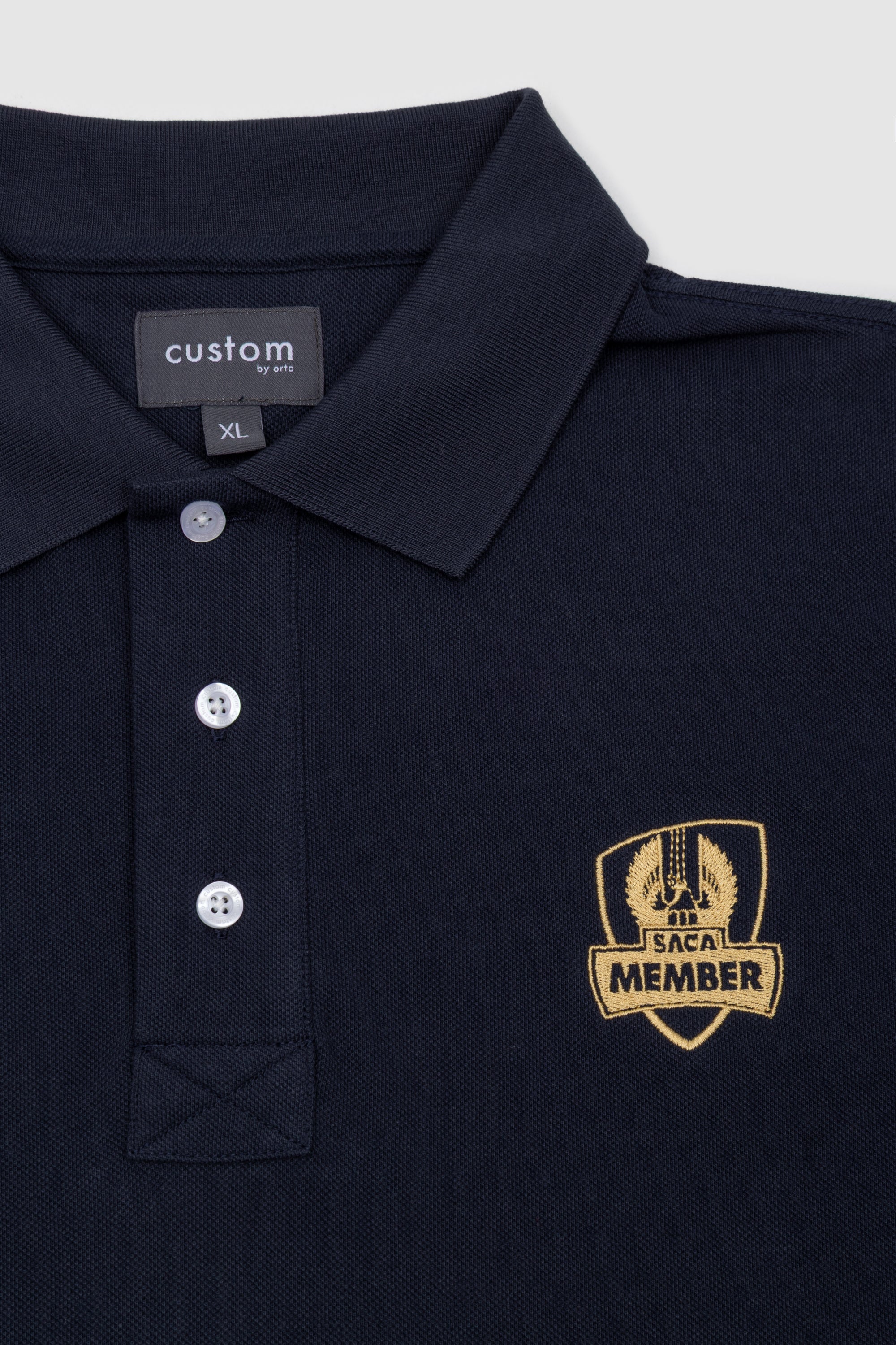 Mens Polo Shirt Navy & Gold Emblem