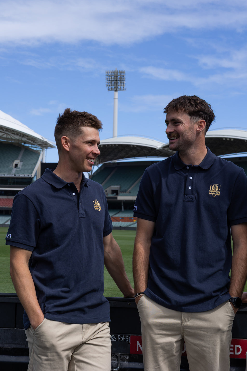 Mens Polo Shirt Navy & Gold Emblem