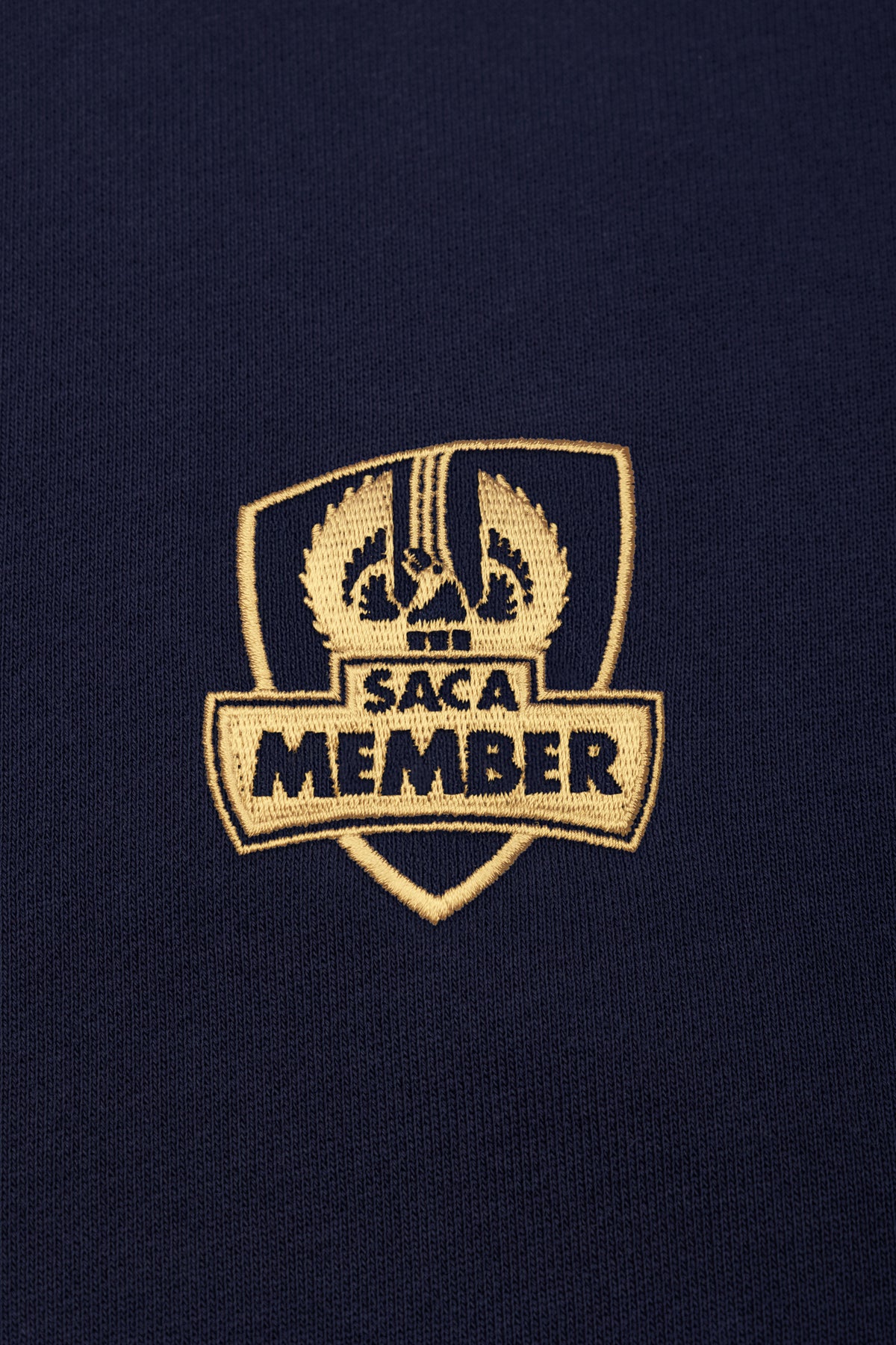 Saca Merchandise Mens Quarter Zips Navy & Gold Emblem – SACA Merchandise