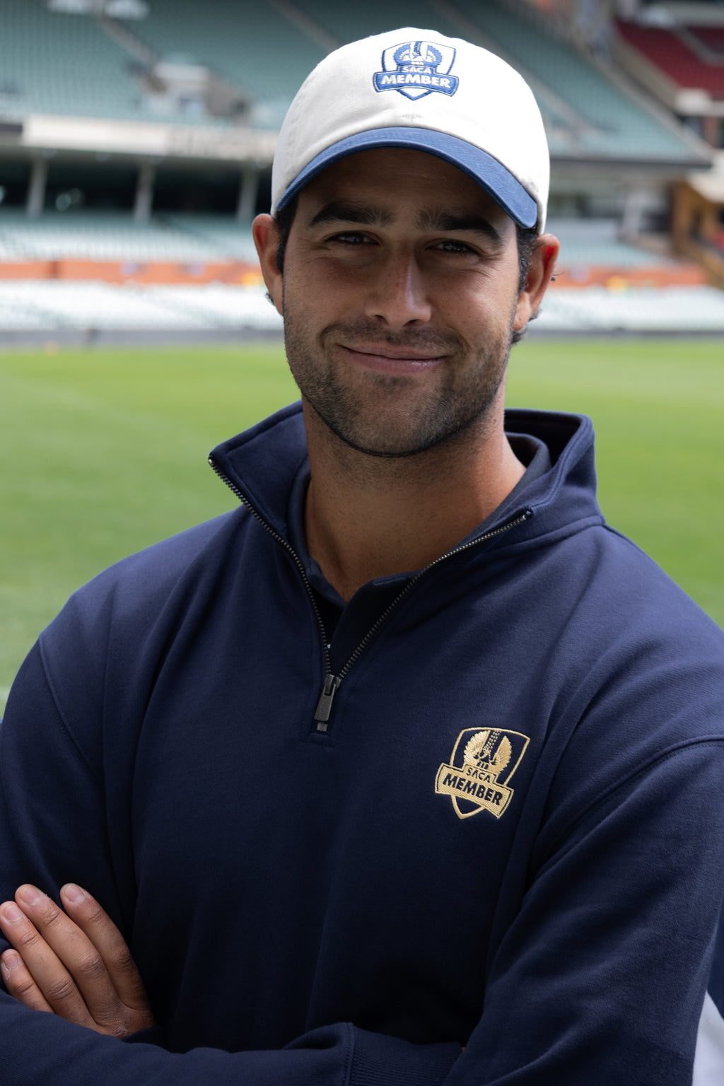 Saca Merchandise Mens Quarter Zips Navy & Gold Emblem – SACA Merchandise