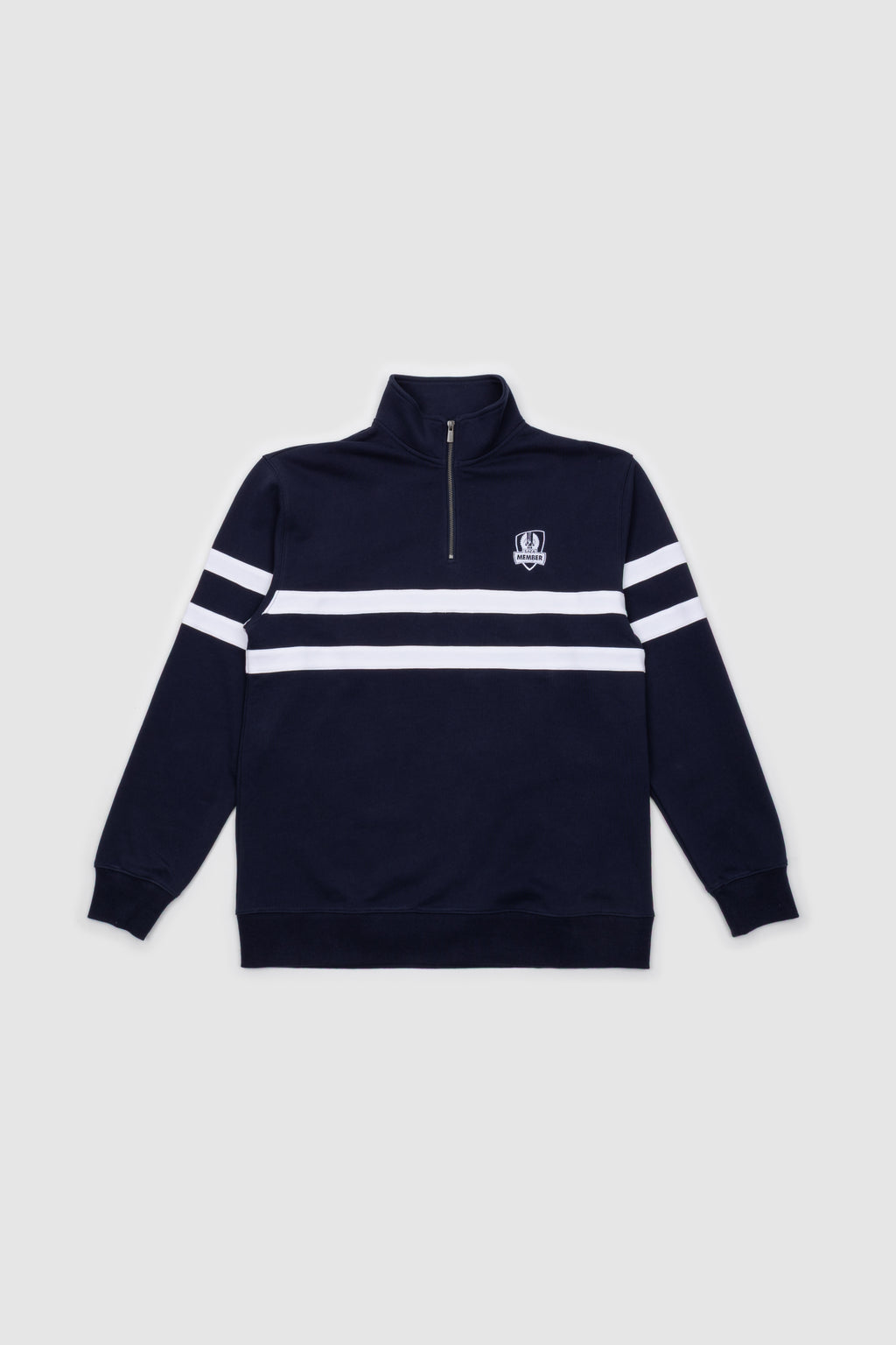 Mens Striped Quarter Zip Navy & White Emblem