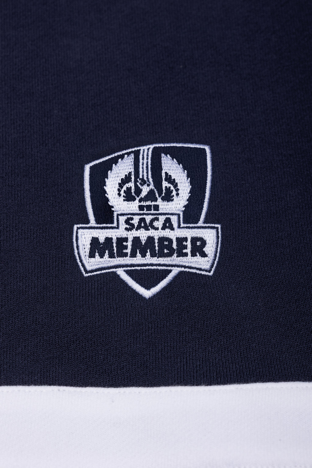 Mens Striped Quarter Zip Navy & White Emblem