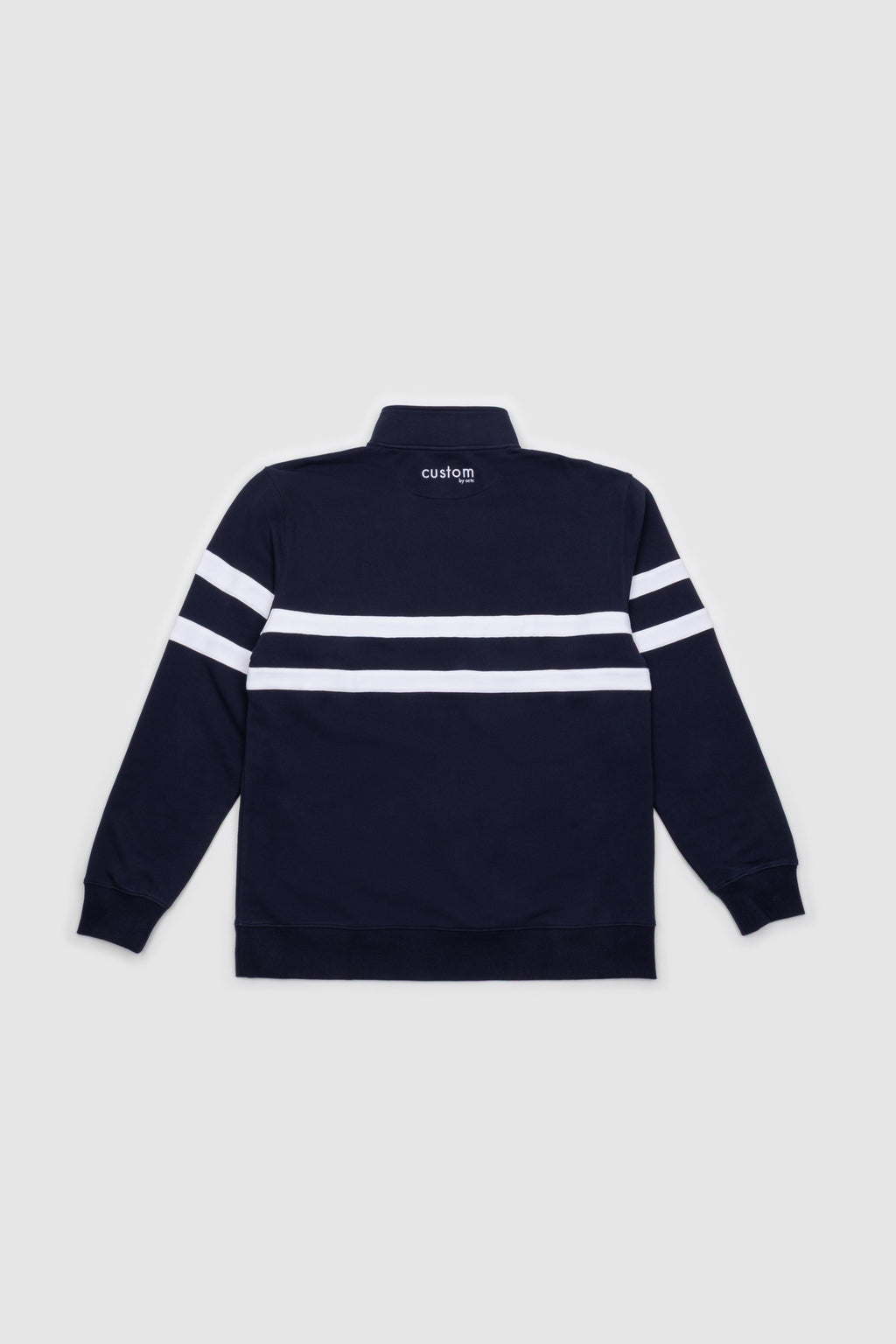 Mens Striped Quarter Zip Navy & White Emblem