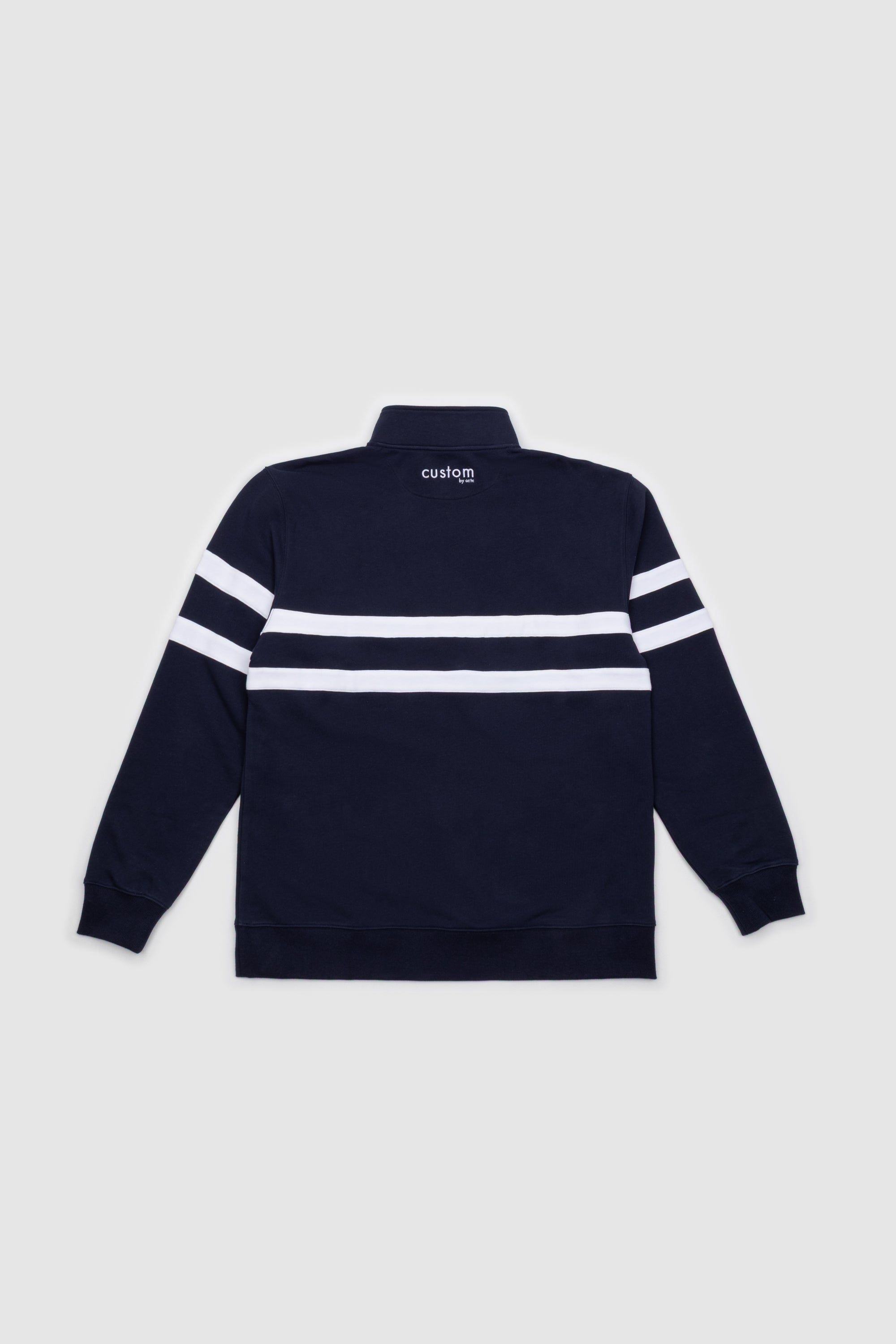 Mens Striped Quarter Zip Navy & White Emblem