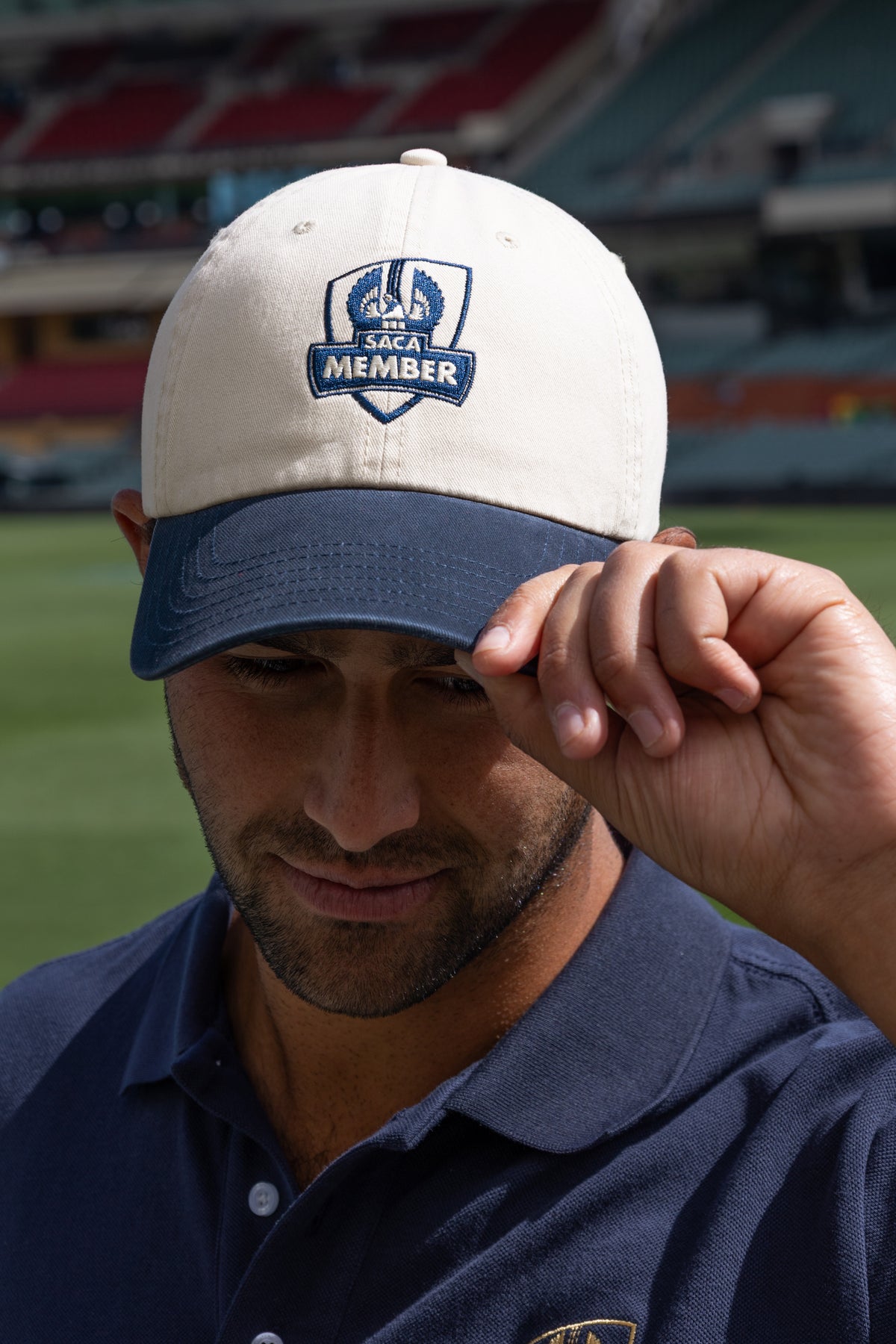 Saca Merchandise Two Tone Embroidered Logo Cap Stone & Navy – SACA Merchandise