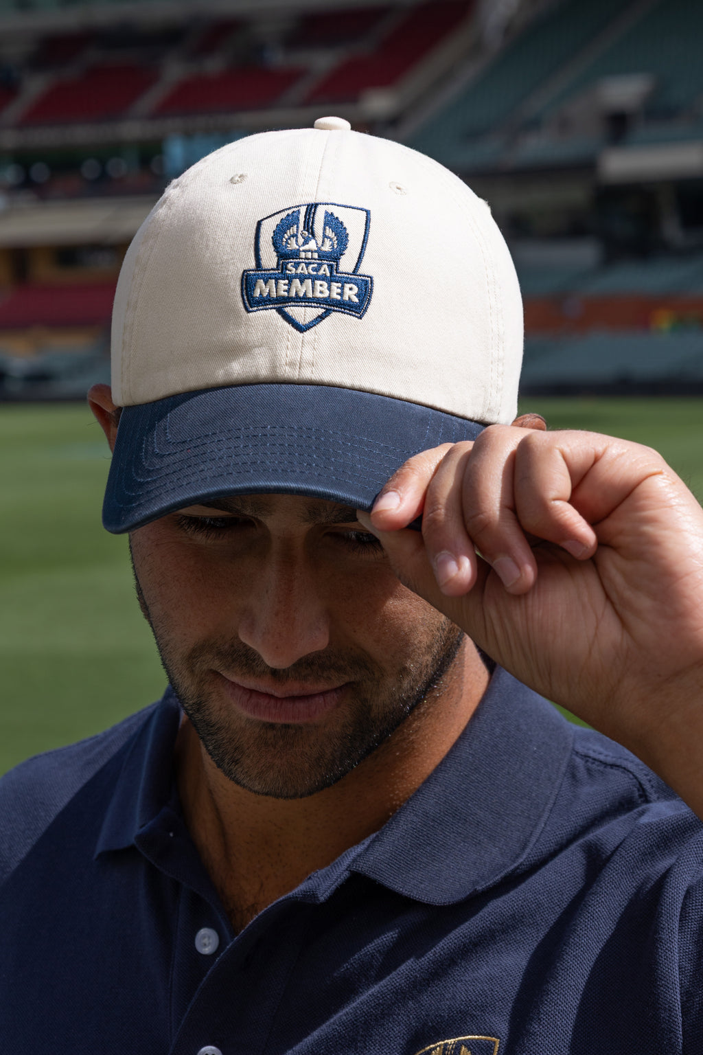 Two Tone Embroidered Logo Cap Stone & Navy