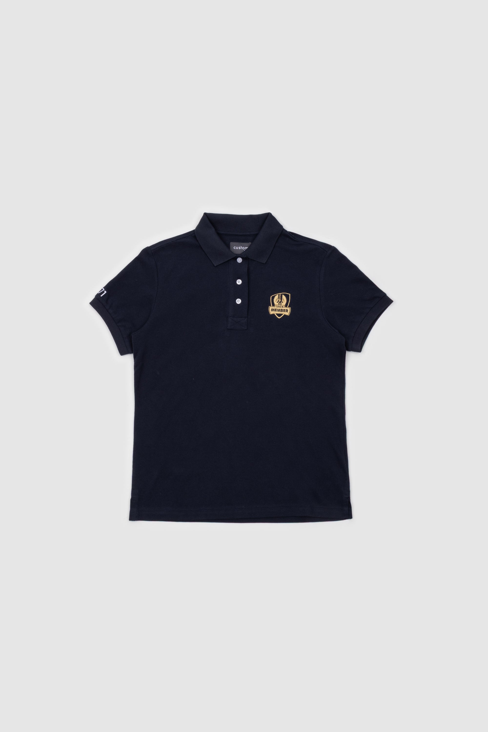 Womens Polo Shirt Navy & Gold Emblem
