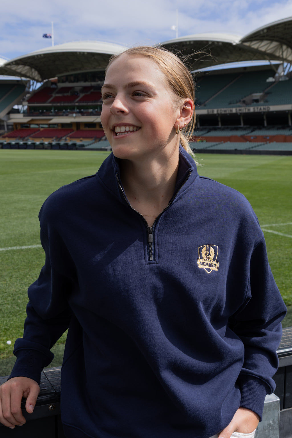 Women's Quarter Zip Navy & Gold Emblem