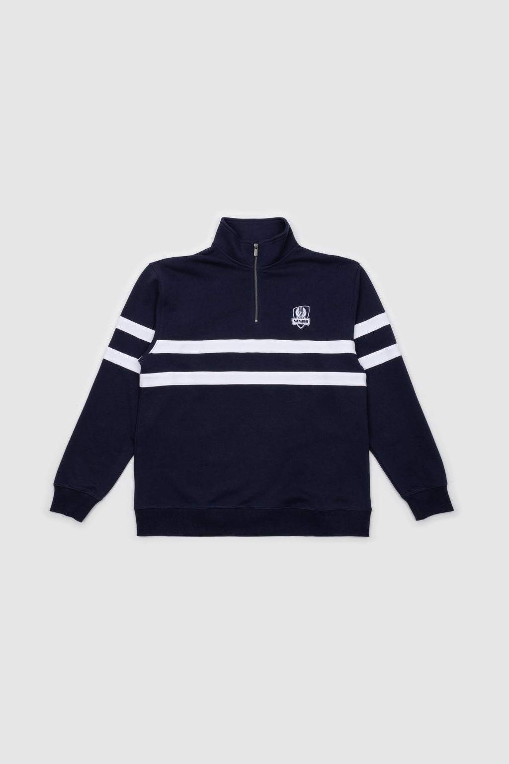 Womens Striped Quarter Zip Navy & White Emblem