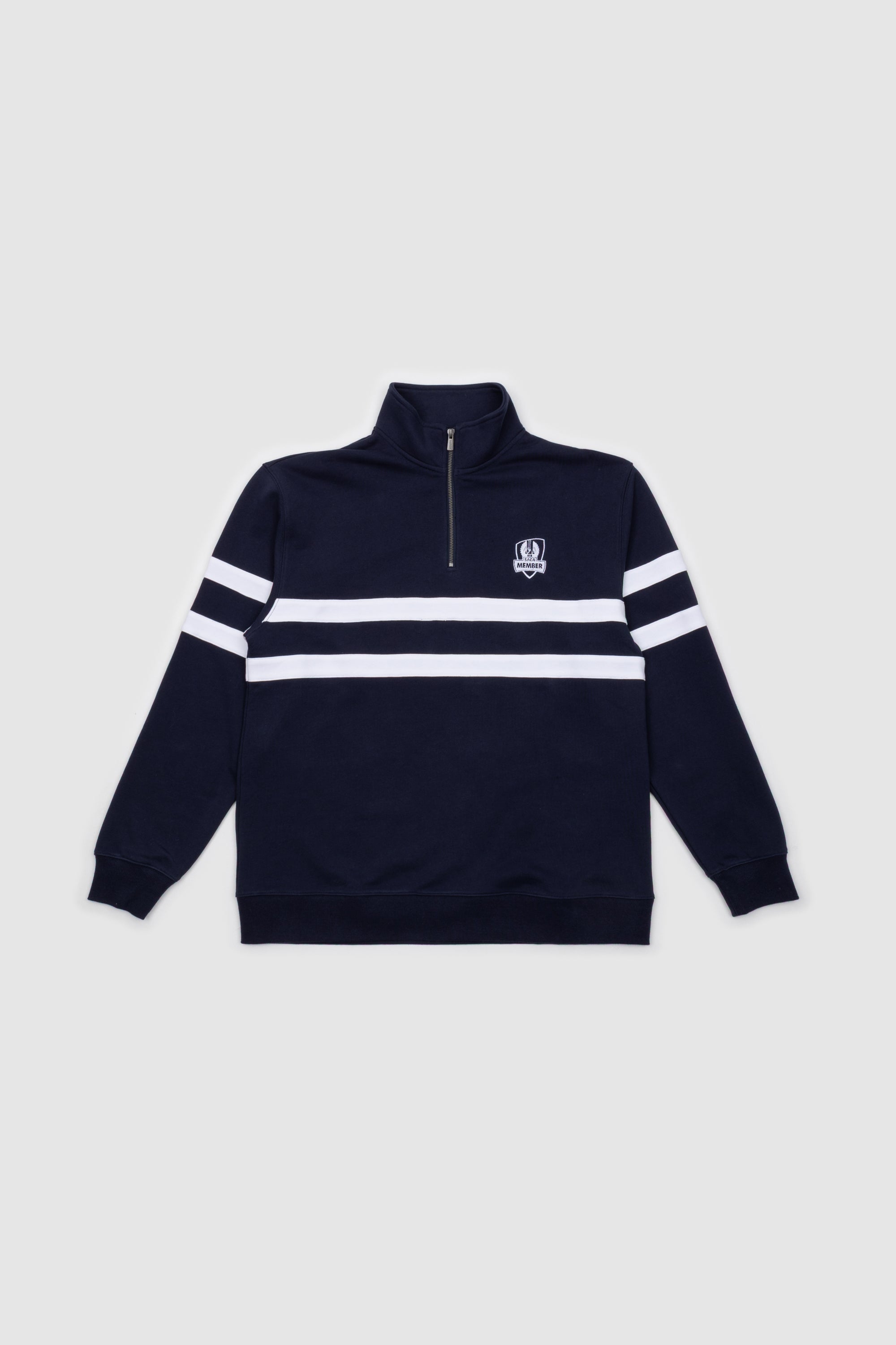 Womens Striped Quarter Zip Navy & White Emblem