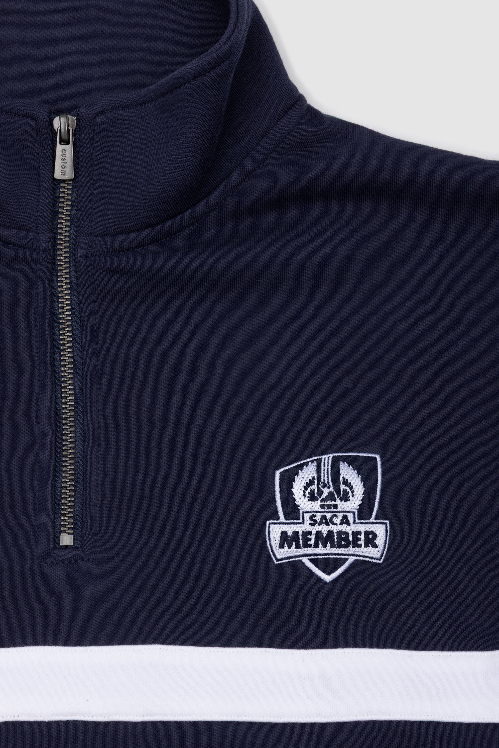 Womens Striped Quarter Zip Navy & White Emblem