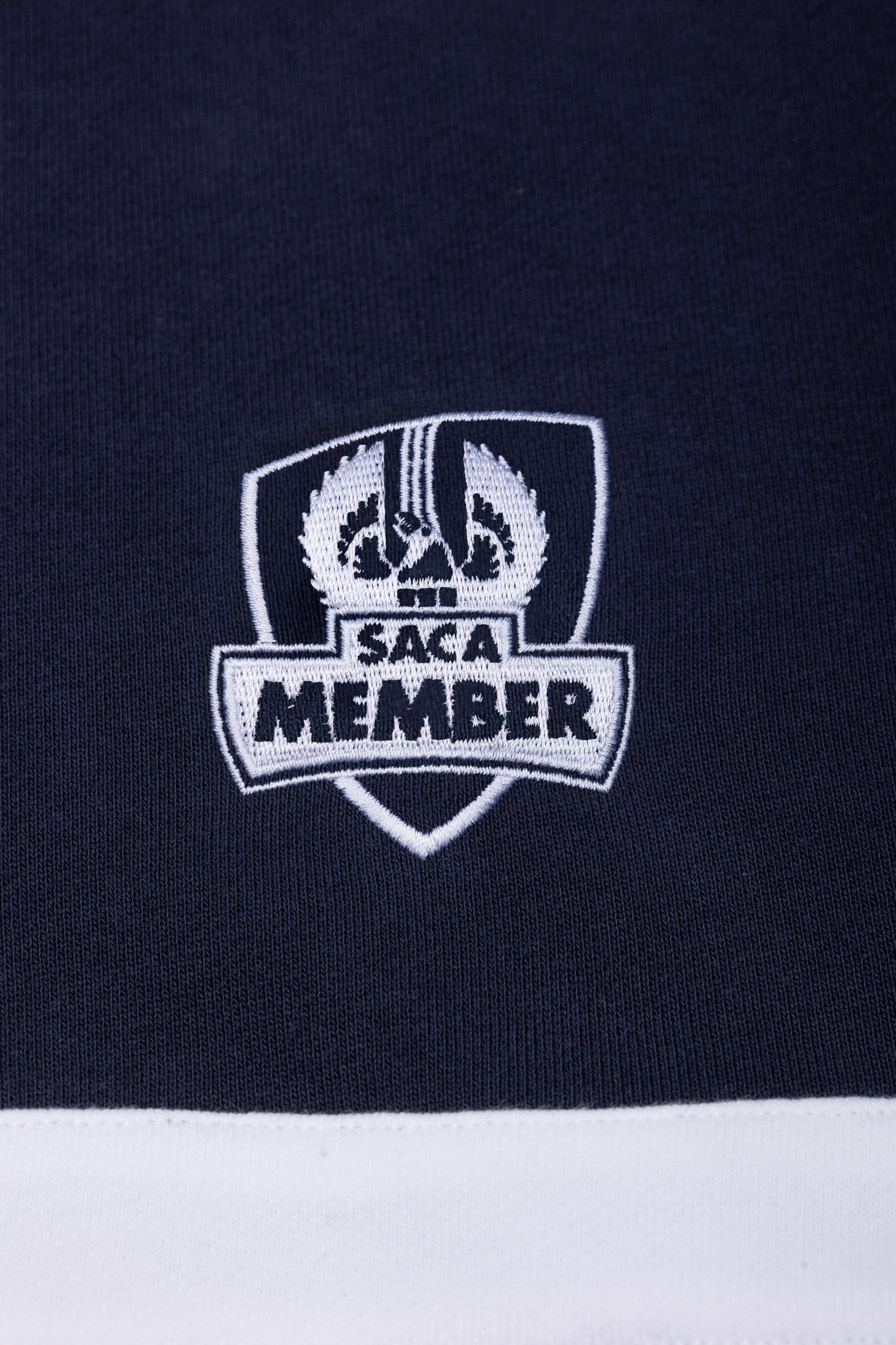 Womens Striped Quarter Zip Navy & White Emblem