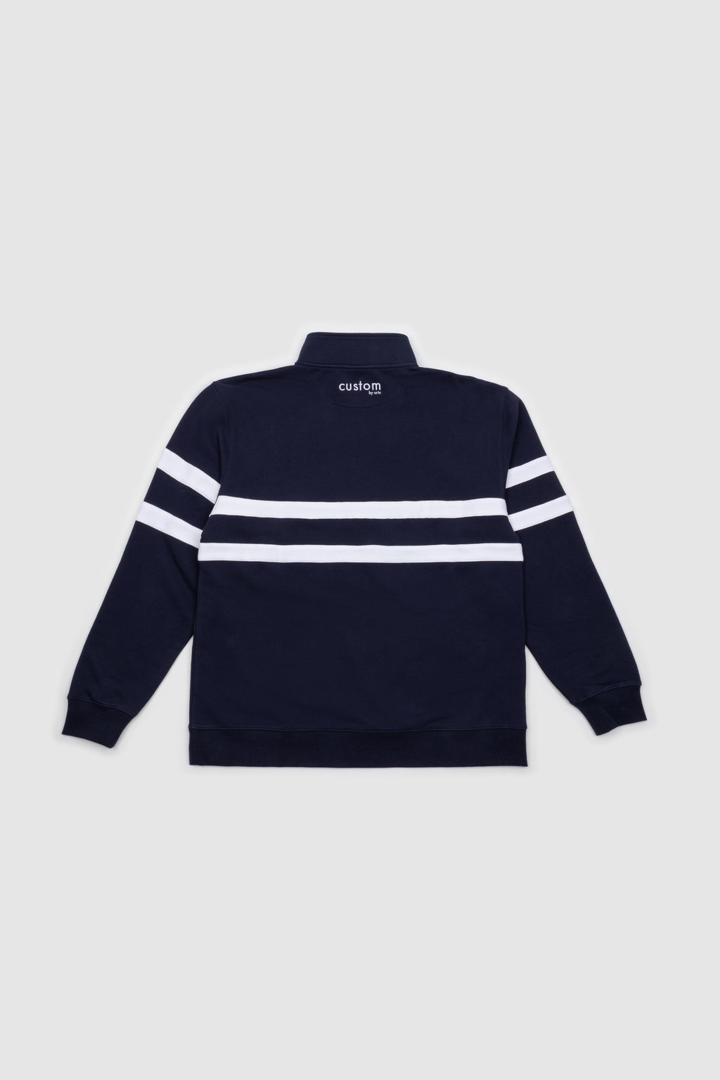 Womens Striped Quarter Zip Navy & White Emblem