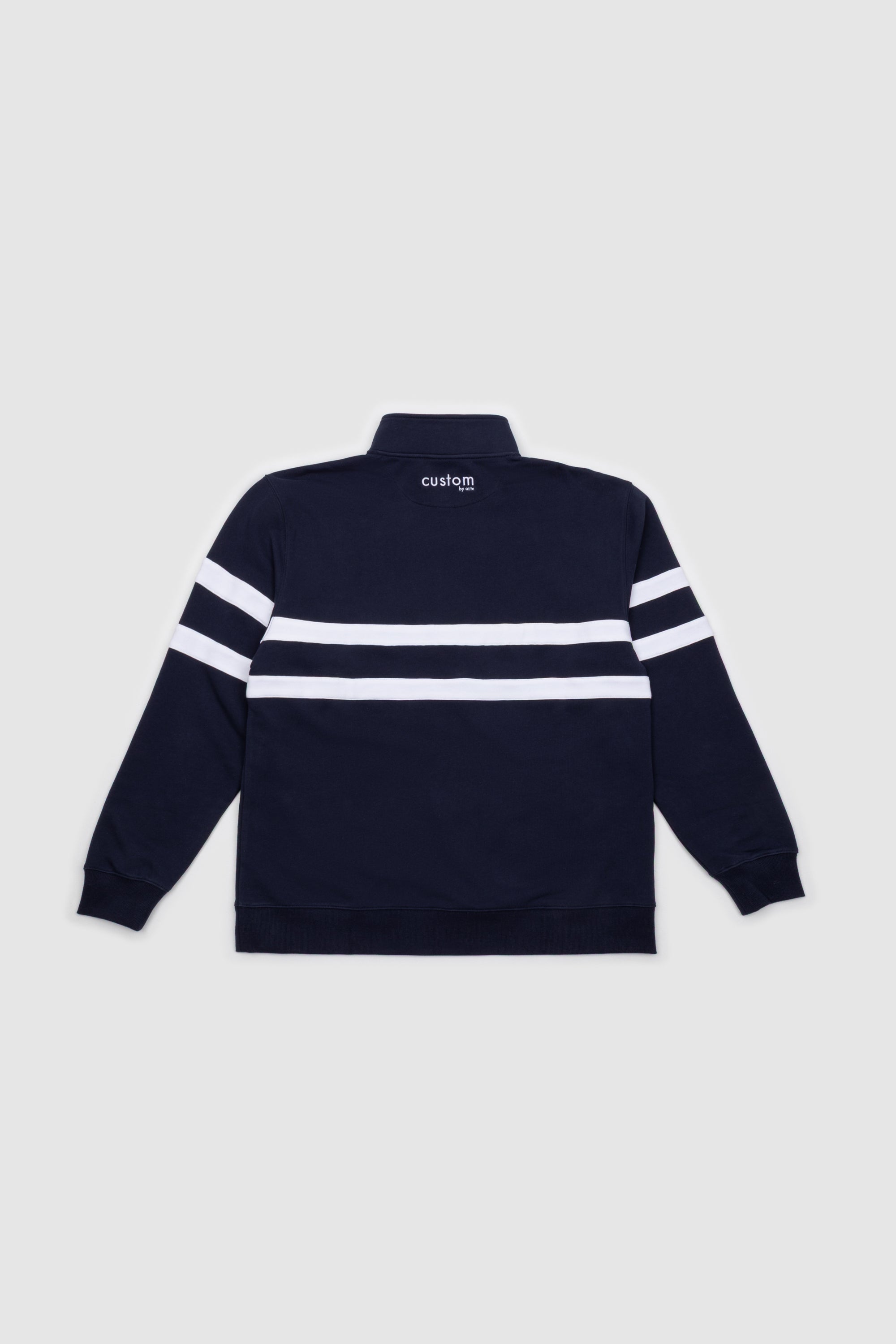 Womens Striped Quarter Zip Navy & White Emblem